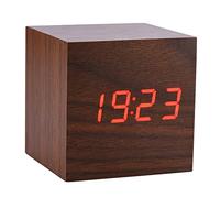 BAFOVY Horloge de Cube en Bois, Horloge de Bureau Numérique avec Affichage et Alarme LED, Multifonction avec Mode de Commande Vocale, Mode Toujours Lumineux, pour le Bureau de la Chambre au Chevet,