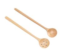 BAFOVY Lot de 2 Petites Cuillères en Bois de Hêtre avec Manche Long de 27,7 Cm, Bouche Ronde pour Remuer, Servir la Soupe, Dîner dans la Cuisine, Buffet, Camping