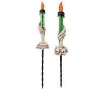 BAFOVY Lot de 2 Piquets de Bougie d'halloween en Plastique avec Squelette en Forme de Main, Lumière Chaude AG13 120 MAh, Prise de Terre, Décoration pour Jardin, Cour, Allée, Intérieur ou Extérieur,