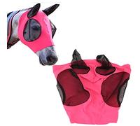 BAFOVY Masque de Mouche de Confort de Choix Professionnel avec Le Nez Long et Les Oreilles, Le Bleu du Pacifique, la Protection Contre la Mouche en Mailles de Cheval pour Les Poneys, Les (Rose Rouge)