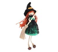 BAFOVY Ornement de Poupée de Sorcière à Suspendre, Petite Figurine de Sorcière en Tissu de Soie avec Manche à Balai pour la Décoration Intérieure et Extérieure d'halloween (Green)