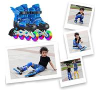 BAFOVY Patins à Roues Alignées, Patins à roulettes Réglables avec 8 Roues éclairantes pour Enfants et Adultes, en PU Résistantes à l'abrasion, Roulement ABEC-7, Cadre en Alliage (S)