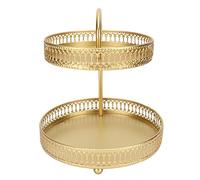 BAFOVY Support d'or à 2 Niveaux de Gâteau à 2 Niveaux, Plateau Décoratif de Style Européen, Plateau de Fruits de Grande capacité pour Collations avec un Support de Collier à pour la vanité