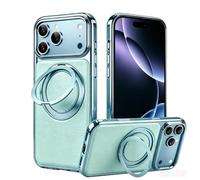 BAFUGU Coque Magnétique pour iPhone 18 Pro Max avec Support-Bleu | Coque Magnétique en Cuir avec Support Rotatif à 360° Fonction, Coque Fine en Cuir PU et Cadre Galvanisé Antichoc
