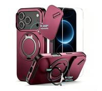BAFUGU Coque pour iPhone 18 Pro Max Protection Caméra 2 Verres Trempés | 2 Verres Blindés,Protection de l'appareil photo coulissant,Anneau 360°,Militaire,Antichoc,Anti-Rayures,Cerise foncée