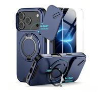 BAFUGU Coque pour iPhone 18 Pro Protection Caméra 2 Verres Trempés Bleu | 2 Verres Blindés,Protection de l'appareil photo coulissant,Anneau 360°,Militaire,Antichoc,Anti-Rayures,Bleu