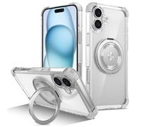 BAFUGU Magnétique Coque pour iPhone 16 Plus, Compatible avec MagSafe, 360° Rotatif à Anneau Magnétique Étui, Protection Antichoc Militaire, nti-jaunissement, Dos Anti Rayures-Transparente
