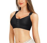 Bafully Soutien-gorge de sport post-chirurgical avec fermeture sur le devant et bretelles réglables - Dos nageur sans armatures, Noir , M