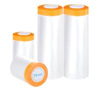 Bafumiu Lot de 4 film de protection avec ruban adhésif au total (80 m) - Film de masquage pour peintre, 2 rouleaux de 55 cm x 20 m + 2 rouleaux de 150 cm x 20 m