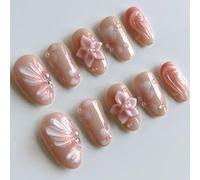 Bafutayawa Faux ongles, Ongles Pression Moyenne Amande avec Design 3D Lys, Ongles à Coller pour Femmes