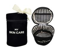 Bag-All Trousse de Toilette Ronde avec Anse | Étui Cosmétique Étanche pour Soin de la Peau | Pochette de Voyage avec Poches Intérieures | Organisateur de Produits Beauté | Noir