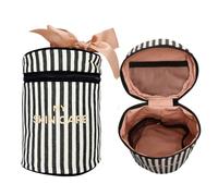 Bag-All Trousse de Toilette Ronde avec Anse | Étui Cosmétique Étanche pour Soin de la Peau | Pochette de Voyage avec Poches Intérieures | Organisateur de Produits Beauté | Rayé