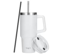 BAG.IT Gobelet avec paille et couvercle, tasse de voyage en acier inoxydable - Tasse à café - Gobelet isotherme à double paroi pour boissons chaudes et glacées (blanc, 887 ml)