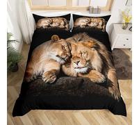 BAGA Parure de Lit 160x200 Lion Animal Noir Ivoire Housse Couette avec Fermeture éclair et 2 Taies d'oreiller 65x65cm,Parure Housse Coutte is Respirante