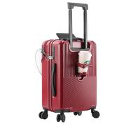 Bagage à main à 4 roues, valise approuvée par les compagnies aériennes, bagage rigide ouvert sur le devant avec port de charge USB et porte-gobelet, voyage d'affaires, vacances, Rouge, 22in, Bagage