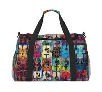 Bagage à main coloré avec impression acoustique et guitares pour femmes et hommes, sac à bandoulière pour le yoga, les voyages, noir, One Size