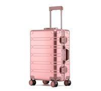 Bagage à main en aluminium sans fermeture éclair avec roues et serrure, bagage à main rigide approuvé par les compagnies aériennes tout en métal, valise rigide à roulettes pour voyage d'affaires, rose