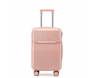 Bagage à main léger, valise rigide extensible avec compartiment d'ordinateur à ouverture frontale, roulettes rotatives, valise avec porte-gobelet, port USB, serrure TSA, rose, 20in, Bagage extensible