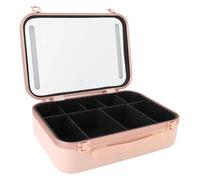 Bagage de Lavage, Mallette de Train de Maquillage de Grande capacité 4K, Miroir LED 3 Couleurs, Chargement USB, Rose 13,4x9,4x4,7 Pouces
