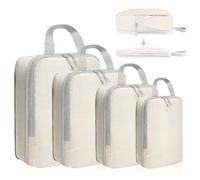 Bagage Sac Compression,Packing Cubes Compression Organisateur de Voyage Ultraléger,Rangement Valise peut Répondre Tous Vos Besoins de Voyage(Beige,4 pièces)