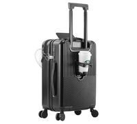 Bagages de voyage légers, valises avec roues à coque rigide, ouverture frontale extensible, compartiment pour ordinateur, porte-gobelet, port USB, serrure à combinaison, Noir , 20in, Bagage extensible