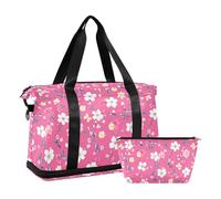 Bagages de voyage pour la nuit Sac fourre-tout étanche pour voyage, fleurs de printemps pêche floral