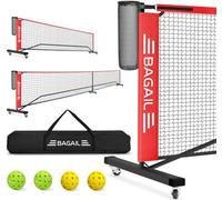 BAGAIL Ensemble de filet de pickleball portable avec roues, taille réglementaire de 7,7 m et demi-terrain de 3,4 m, filet de pickleball 2 en 1 avec collecteur de balles, sac de transport, installation