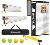 BAGAIL Filet de Pickleball Portable 2 en 1 avec Roues, Filet de régulation et d'entraînement de 7,7 m/3,3 m, collecteur de balles, Sac de Transport, 4 balles, Installation Facile - Jaune