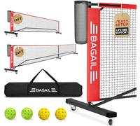 BAGAIL Filet de pickleball portable avec roues, taille réglementaire de 7,7 m et demi-terrain de 3,4 m, filet de pickleball 2 en 1 avec collecteur de balles, sac de transport, installation facile pour