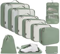 BAGAIL Lot de 10 cubes de rangement, différentes tailles, organisateur de voyage, accessoires de voyage, valise de bagage, bagage cabine - Vert Matcha