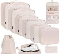 BAGAIL Lot de 10 cubes de rangement, différentes tailles, organisateur de voyage, accessoires de voyage, valise de bagage, bagage cabine - Crème