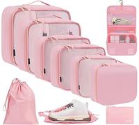 BAGAIL Lot de 10 cubes de rangement, différentes tailles, organisateur de voyage, accessoires de voyage, valise de bagage, bagage cabine - Rose