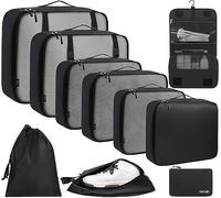 BAGAIL Lot de 10 cubes de rangement, différentes tailles, organisateur de voyage, accessoires de voyage, valise de bagage, bagage cabine - Noir