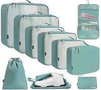 BAGAIL Lot de 10 cubes de rangement, différentes tailles, organisateur de voyage, accessoires de voyage, valise de bagage, bagage cabine - Bleu Poussiéreux