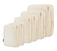 BAGAIL Lot de 4/6/8 cubes d'emballage de compression, accessoires de voyage extensibles (maille carrée, 06-beige)
