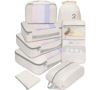 BAGAIL Lot de 8 cubes de rangement, différentes tailles, organisateur de voyage, accessoires de voyage, valise de bagage, bagage cabine - Beige