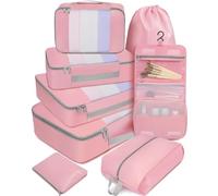 BAGAIL Lot de 8 cubes de rangement, différentes tailles, organisateur de voyage, accessoires de voyage, valise de bagage, bagage cabine - Rose