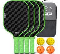BAGAIL Raquettes de Pickleball, Ensemble de 4 avec 4 Balles, Légères - Absorption des Chocs élevée - Ergonomique, Adaptées aux Jeux en Intérieur et Extérieur