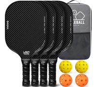 BAGAIL Raquettes de Pickleball, Ensemble de 4 avec 4 Balles, Légères - Absorption des Chocs élevée - Ergonomique, Adaptées aux Jeux en Intérieur et en Extérieur