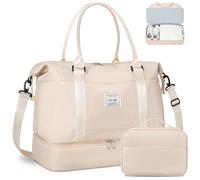 BAGAIL Sac de voyage et w nd pour femme avec compartiment à chaussures, sac fourre-tout de nuit avec poche humide, sac d'hôpital pour le travail et l'accouchement, S-Beige, 2 pièces (trousse)