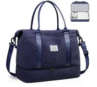 BAGAIL Sac de voyage - Sac de sport pour le week-end et la nuit avec poche humide, sac pour maman pour le travail et l'accouchement, Grille B-Bleu marine, Extra Large, Sac de voyage amélioré