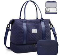 BAGAIL Sac de Voyage Week-end pour Femme, Fourre-tout de Nuit avec Poche Humide, d'Hôpital pour le Travail et l'Accouchement, A-grille Bleu Marine, Extra Large Set