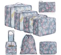 BAGAIL Set de 8 cubes de rangement pour valise, organisateurs légers pour bagages et accessoires de voyage, Imprimé Flamant Rose
