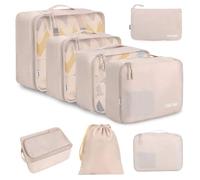 BAGAIL Set de 8 cubes de rangement pour valise, organisateurs légers pour bagages et accessoires de voyage, Beige