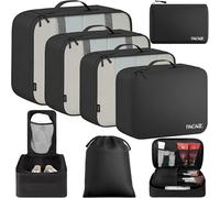 BAGAIL Set de 8 cubes de rangement pour valise, organisateurs légers pour bagages et accessoires de voyage, Noir
