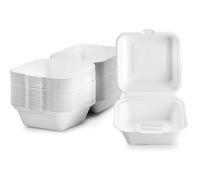 Bagasse Lot de 50 boîtes jetables recyclables et biodégradables super rigides de 15,2 cm à 6 compartiments, en pulpe de canne à sucre