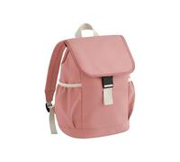 BagBase Kids Adventure Sac à dos rose en polyester recyclé, style contrasté, poches latérales élastiques, rabat rabattable avec boucle et cordon de serrage, bretelles réglables, conçu pour la
