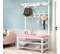 Bagewinner Portemanteau Vestiaire Meuble D'Entrée avec Étagère à Chaussures à 3 Niveaux,Portants avec 10 Crochets et Banc Porte-Manteau en Métal pour Couloir Entrée 100X30X170CM, Noir