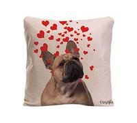 BAGEYOU Dog's Love to You Housse de coussin en coton et lin Motif bouledogue français soufflant des baisers et cœurs 45,7 x 45,7 cm