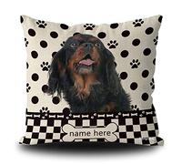 BAGEYOU Housse de coussin carrée à pois motif chien Cavalier King Charles Buffalo Check Plaid patte os décoration d'intérieur Housse de coussin carrée Taie d'oreiller 45,7 x 45,7 cm